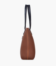 Shagtoolss brown with black long handle tote bag