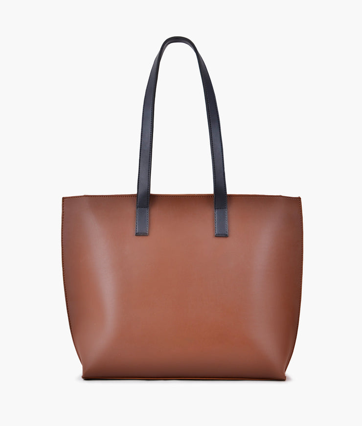 Shagtoolss brown with black long handle tote bag